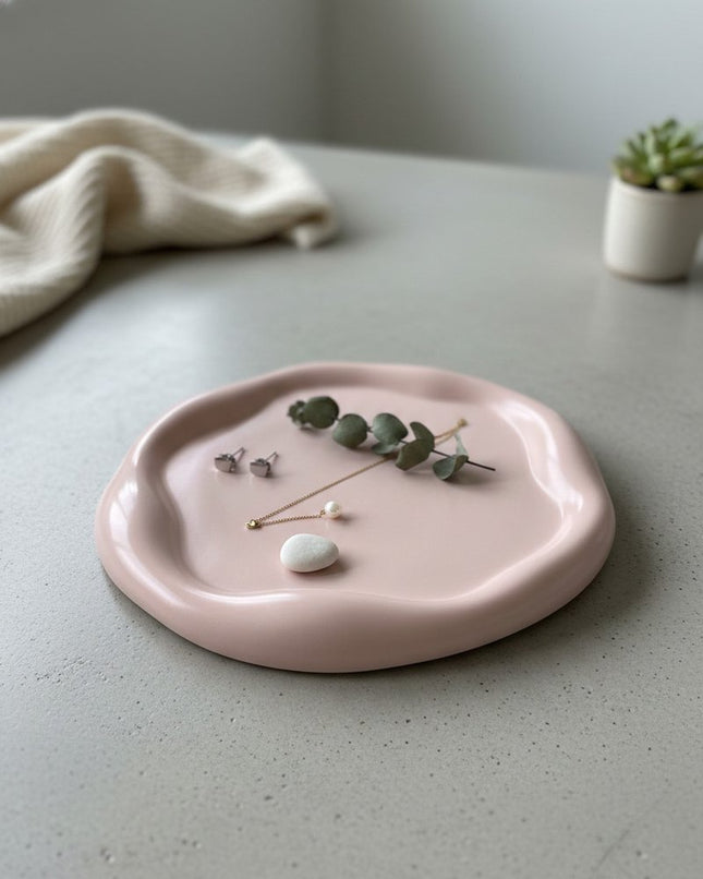 7" Pale Pink Resin Handmade Round Trinket Tray