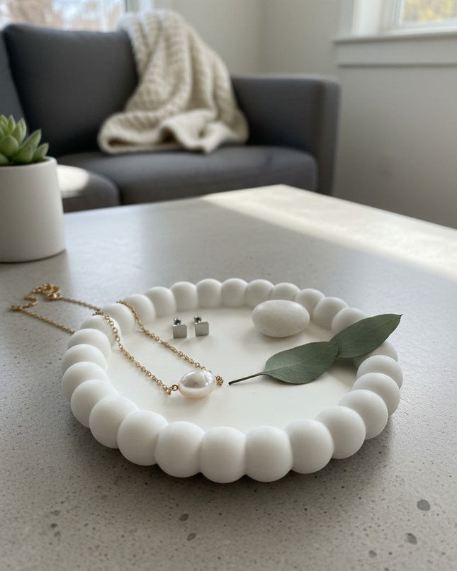 6" White Resin Handmade Round Trinket Tray