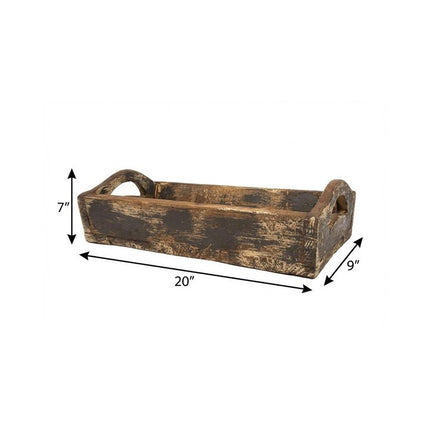 20" Brown Reclaimed Wood Handmade Serving Tray With Handles