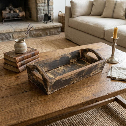 20" Brown Reclaimed Wood Handmade Serving Tray With Handles