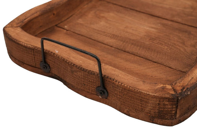 20" Brown Solid Wood Handmade Scalloped Serving Tray With Handles