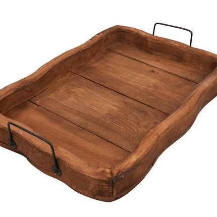 20" Brown Solid Wood Handmade Scalloped Serving Tray With Handles