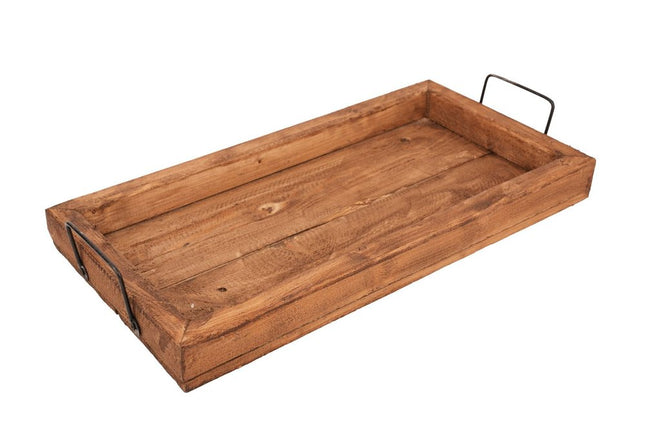 21" Natural Solid Wood Handmade Serving Tray With Handles