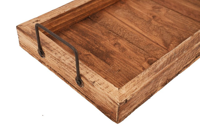 21" Natural Solid Wood Handmade Serving Tray With Handles