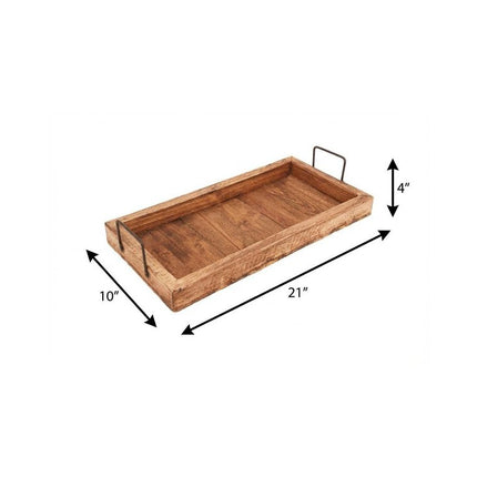 21" Natural Solid Wood Handmade Serving Tray With Handles