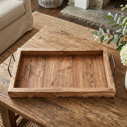 21" Natural Solid Wood Handmade Serving Tray With Handles