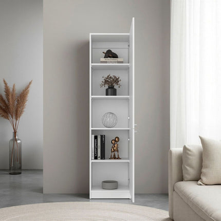 71" White Wood One Tier Bookcase with One Door