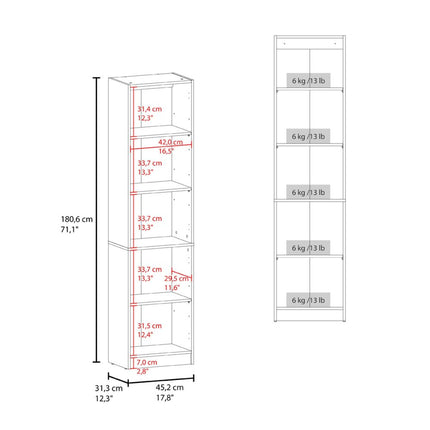 71" White Wood One Tier Bookcase with One Door