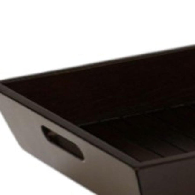 26" Black Solid Wood Handmade Serving Tray With Handles