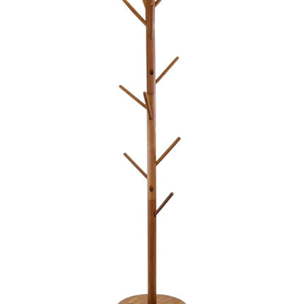 67" Brown Solid Wood Ten Hook Freestanding Coat Rack