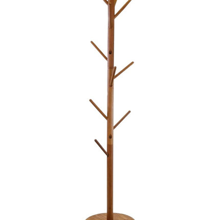 67" Brown Solid Wood Ten Hook Freestanding Coat Rack