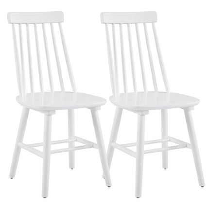 Set of Two White Solid Wood Windsor Back Dining Side Chairs