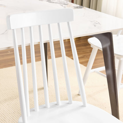 Set of Two White Solid Wood Windsor Back Dining Side Chairs