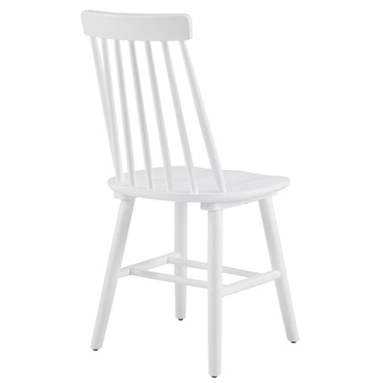 Set of Two White Solid Wood Windsor Back Dining Side Chairs