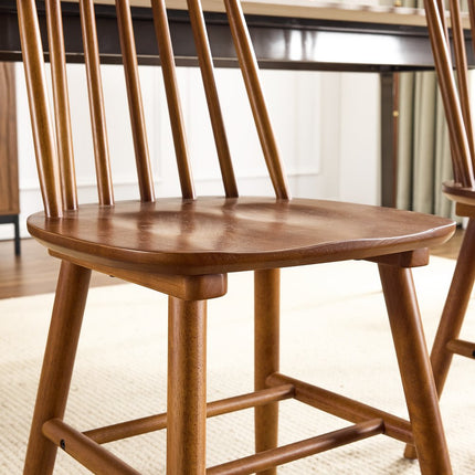 Set of Two Walnut Solid Wood Windsor Back Dining Side Chairs