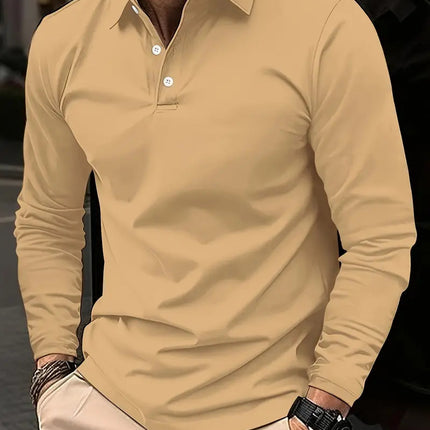 Buckle European And American Men's Daily Casual Polo Collar Long Sleeve Polo Wear