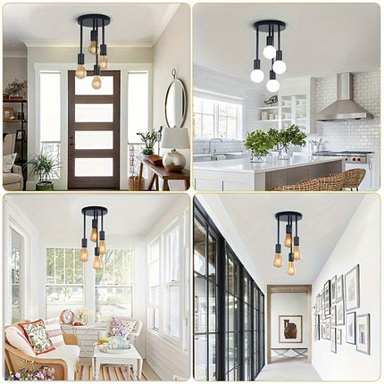 1pc Black Modern 4-Light Chandelier, Iron Branch Ceiling Light For Kitchen, Hallway, Bedroom