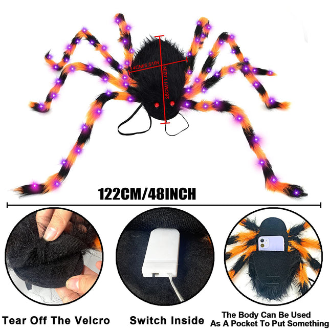 Halloween Spider Backpack Nine LED Modes Plush Sugar Bag