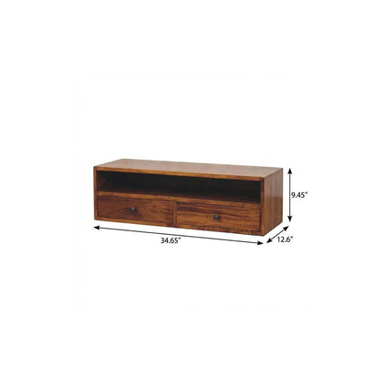 35" Brown Solid Wood Floating Mount TV Stand