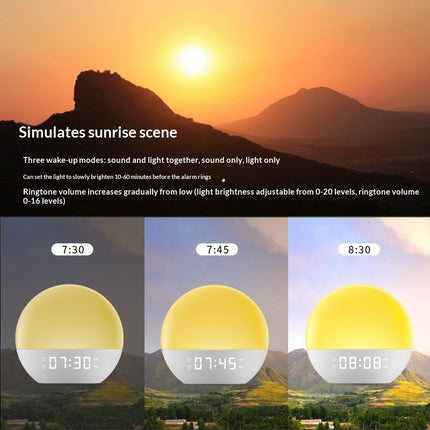 Multifunctional White Noise Wake-Up Light Sunrise Alarm Clock With LED Color-Changing Ambiance