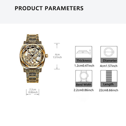 1pc Men'S Black and Yellow Steel Strip Party Style Exquisite Carving Fully Automatic Ancient Roman Mechanical Watch
