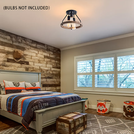 Rustic Farmhouse 3-Light Chandelier - Semi-Flush Mount, Metal Finish with E26/E27 Base