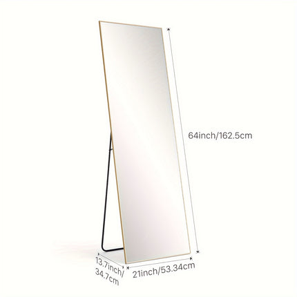 1pc Full Length Mirror With Stand, 64"x21" Floor Mirror With Aluminum Alloy Frame For Bedroom