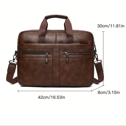 Men'S Vintage Multi-Zip Business Briefcase, 14-Inch Laptop Bag, Shoulder And Hand-Held Bag