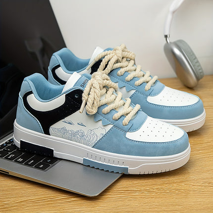 Men's  Letter Pattern Print Patchwork Lace-Up Flat Shoes, Niche Versatile Fashionable Couple's