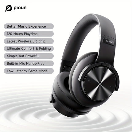 1pc Picun B8 Wireless Headphones with 120H Playtime, Foldable Design, Sound Isolation, 3 EQ Modes, Type-C,