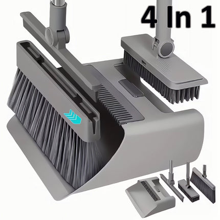 4-in-1 Multifunctional Sweeping Broom and Dustpan Combo with Long Handle & Upright Stand
