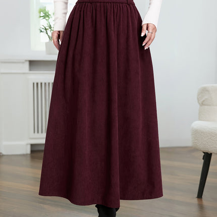 Women'S Casual High-Waisted A-Line Skirt, Thick And Versatile Long Pleated Umbrella Skirt.