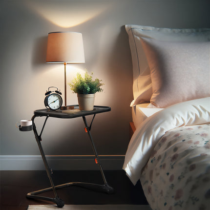 Adjustable Height Bedside Table with Tilt Function – Modern Black Folding Desk for Reading
