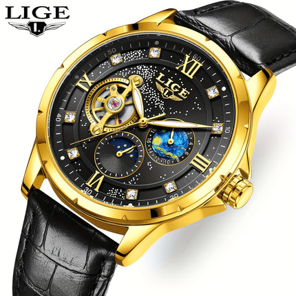 Men'S Luxury Mechanical Watch | Business Style, Mixed Color, Rhinestone Inlay, Transparent Bottom Cover,