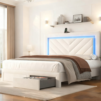 Bed Frame Featuring an Adjustable LED Headboard And Built-In Charging Station
