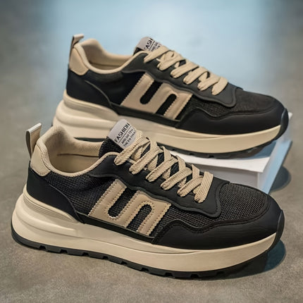 Men's Low-Top Sneakers - White/Blue/Red Accent Color Scheme, Lace-Up Closure