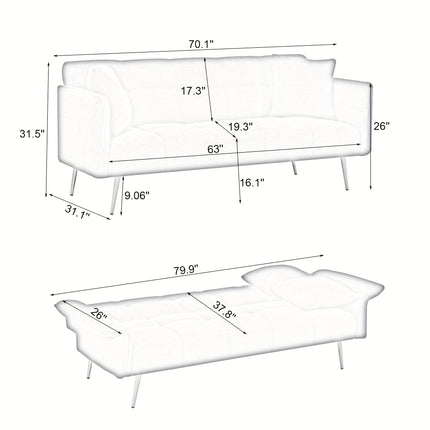 Sofabed With Adjustable Arms And Backrest in Teddy Fleece