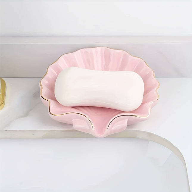 1pc Ceramic Shell Soap Dish for Bathroom Sink, Perfect for Christmas And Holiday Gifts.