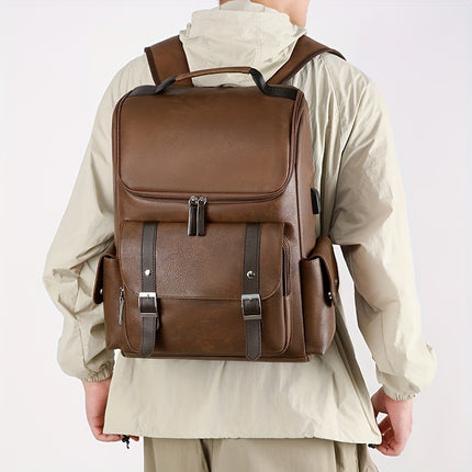 Men's Vintage Multi-Pocket Backpack Compatible for MacBook/Airport - Convertible Travel Bag