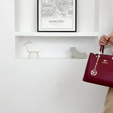 Handbag with Detachable & Adjustable Strap Elegant Solid Color Tote Zipper Closure,