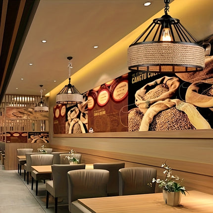 Pendant Light, E27 Base Iron Twine Ceiling Fixture with Woven Design for Living Room, Dining Area