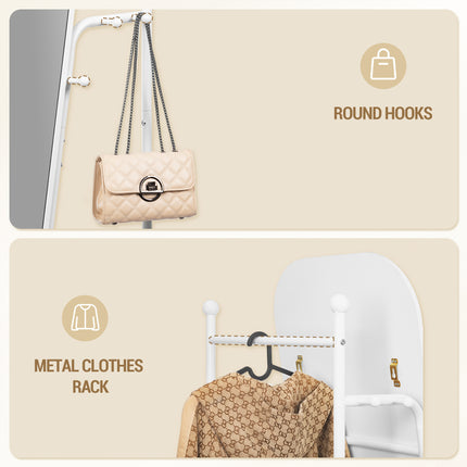 Freestanding Mirror Coat Rack, 50 x 165.8 cm, 360° Swivel Wheels, Storage Box & Hooks for Bedroom,