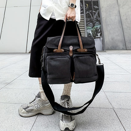 Large Capacity Multi-Compartment Canvas Men'S Bag, Stylish Men'S Shoulder Bag, Business Casual