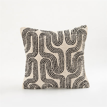Canvas Tufted Embroidered Bedside Black And White Pillowcase
