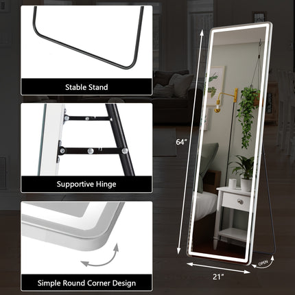 Elegant 64"x21" LED Full-Length Mirror with Touch Sensor - Sleek Aluminum Alloy Frame,