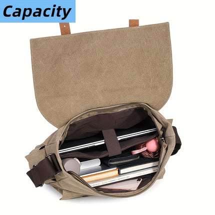 Large Capacity Vintage Canvas Crossbody Bag, Reasonably Partitioned, Durable And Washable Shoulder Bag,