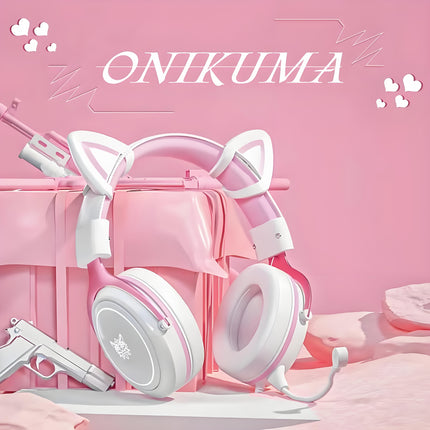 Cute Cat Ear Headphones - Wired Gaming Headset with HD Microphone, Detachable Cat Ears