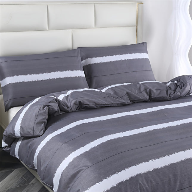 3pcs  Polyester Brushed Skin-friendly Striped Floral Home Hotel Quilt Cover Set