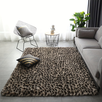 long plush Mat, light yellow with black spots tie-dye design, suitable for living room and bedroom