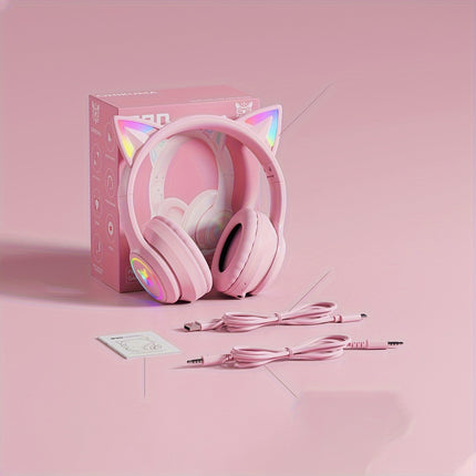 Gaming Headset with Cat Ears, Bluetooth, Noise Cancelling, High-Quality Sound, Cute Design